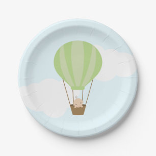 Baby in Green Hot Air Balloon Baby Shower Paper Plate