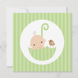Baby in Green Umbrella Baby Shower Invitation