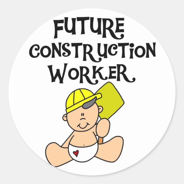 Baby in Hardhat Construction Classic Round Sticker (Front)