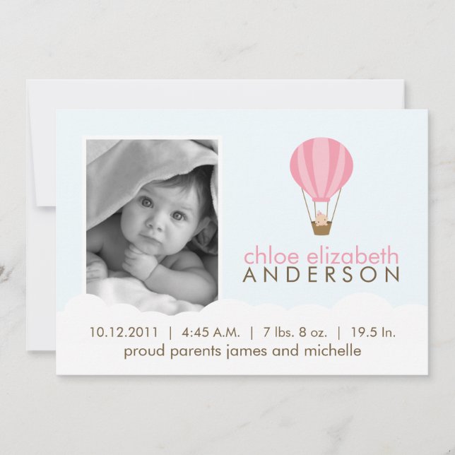 Baby in Hot Air Balloon Birth Announcements (Front)