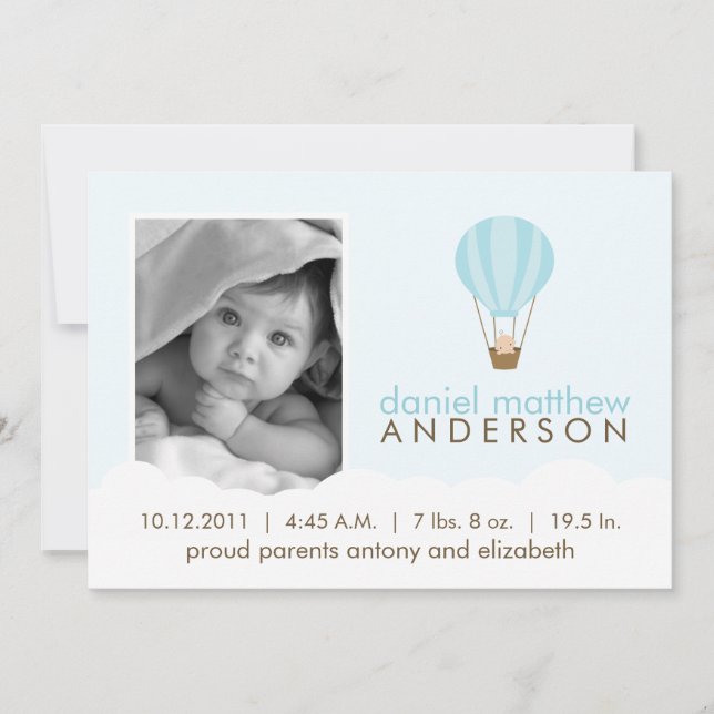 Baby in Hot Air Balloon Birth Announcements (Front)