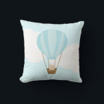 Baby in Hot Air Balloon {blue} Cushion<br><div class="desc">Custom decorative throw pillow features a sweet and whimsical illustration of a baby in a hot air balloon. Perfect for baby nurseries and children's bedrooms. Some elements by CocoaStudio.</div>