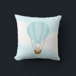 Baby in Hot Air Balloon {blue} Cushion<br><div class="desc">Custom decorative throw pillow features a sweet and whimsical illustration of a baby in a hot air balloon. Perfect for baby nurseries and children's bedrooms. Some elements by CocoaStudio.</div>