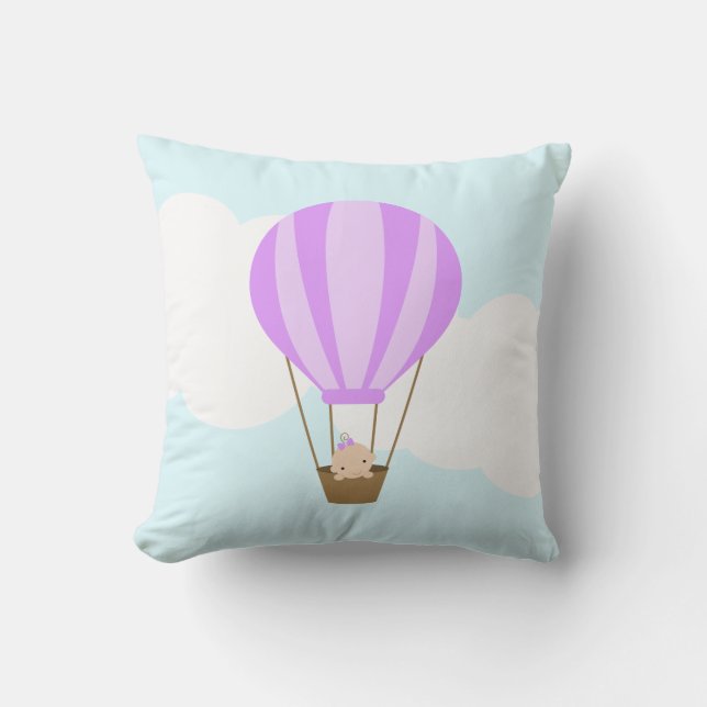 Baby in Hot Air Balloon {lavender} Cushion (Front)