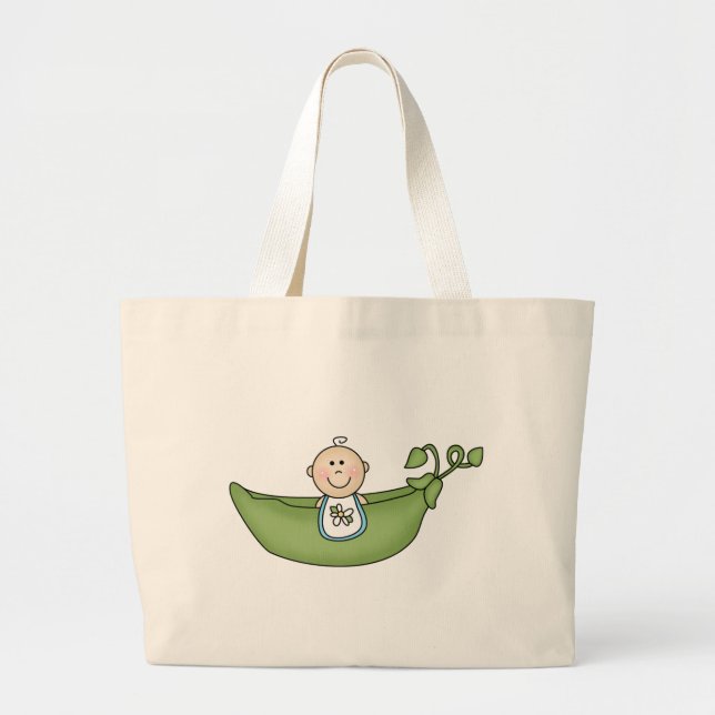 Baby in Pea Pod Blue Large Tote Bag (Front)