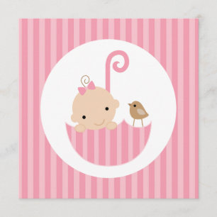 Baby in Pink Umbrella Baby Shower Invitation