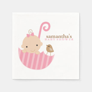 Baby in Pink Umbrella Baby Shower Napkin