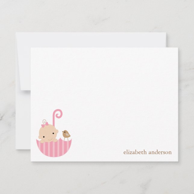 Baby in Pink Umbrella Baby Shower Thank You Cards (Front)