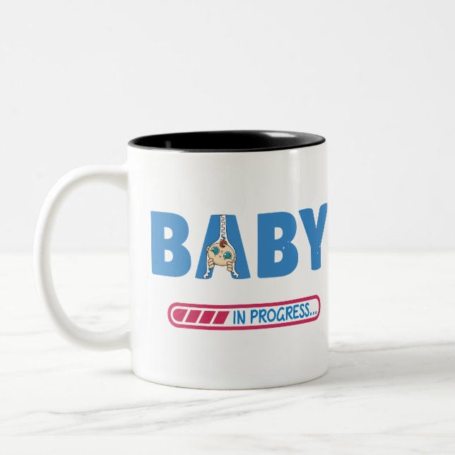 Baby in progress business card Two-Tone coffee mug (Left)