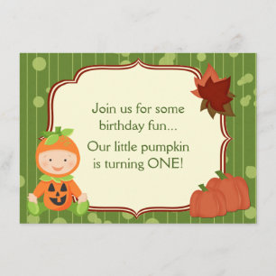 Baby in Pumpkin Costume 1st Birthday Invitation