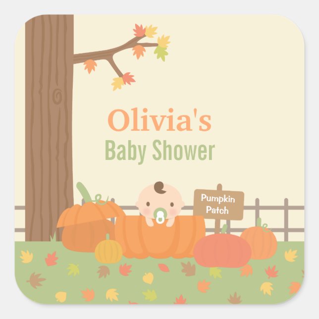 Baby in Pumpkin Patch Baby Shower Decor Stickers (Front)