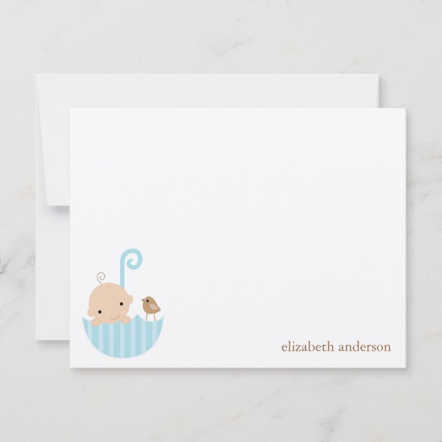 Baby in Umbrella Baby Shower Flat Thank You Cards (Front)