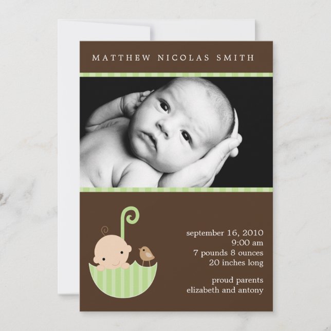 Baby in Umbrella Photo Baby Birth Announcements (Front)