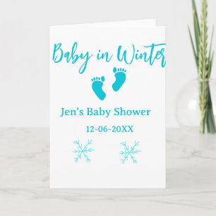 Baby in Winter baby shower blue baby feet snowflak Card