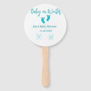 Baby in Winter baby shower blue baby feet snowflak Hand Fan