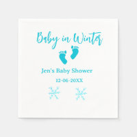 Baby in Winter baby shower blue baby feet snowflak