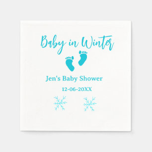 Baby in Winter baby shower blue baby feet snowflak Napkin
