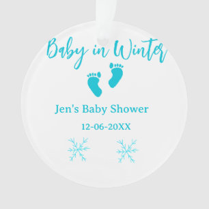 Baby in Winter baby shower blue baby feet snowflak Ornament