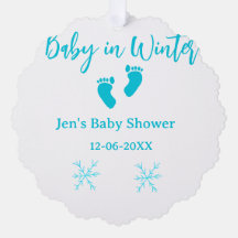 Baby in Winter baby shower blue baby feet snowflak