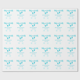 Baby in Winter baby shower blue baby feet snowflak Wrapping Paper