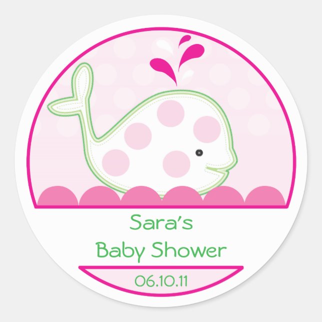 Baby Invitation or Favour Sticker - Baby Girl Whal (Front)