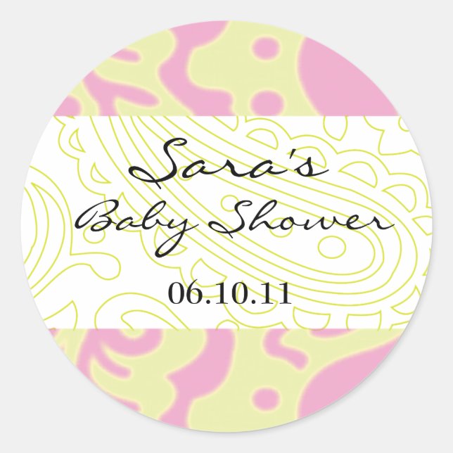 Baby Invitation or Favour Sticker - Fun Fabric (Front)