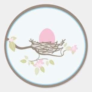 Baby Invitation or Favour Sticker -Pink Egg in Nes