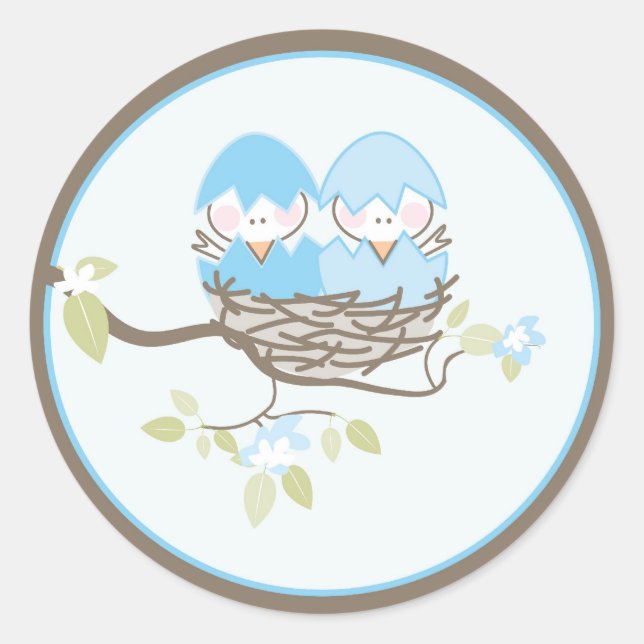 Baby Invitation or Favour Sticker - Twin Birds (Front)
