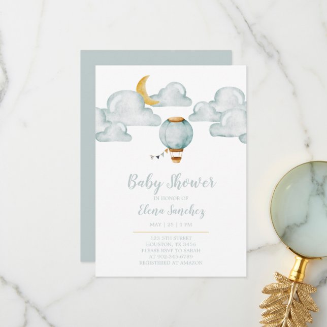Baby Invitation - Soft Blue Baby Shower  (Front/Back In Situ)