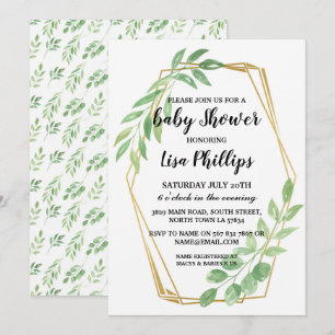 Baby Invite Shower Summer Gold Leaves Party
