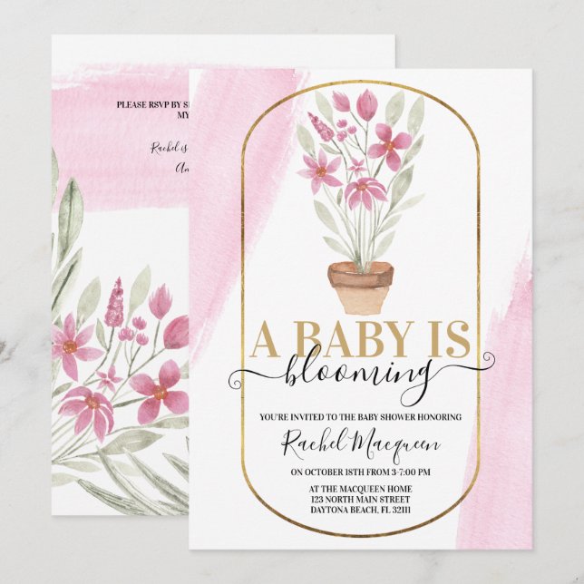Baby Is Blooming Floral Watercolor Baby Shower Invitation (Front/Back)