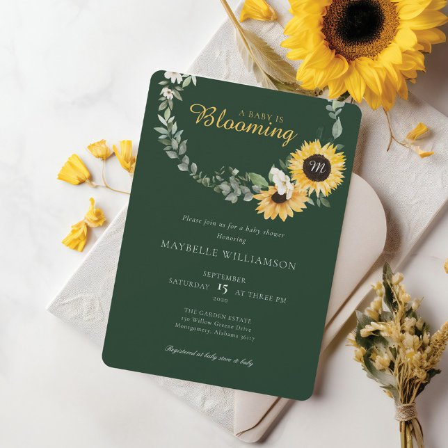 Baby Is Blooming Watercolor Sunflower Baby Shower Invitation (Baby Is Blooming Watercolor Sunflower Baby Shower Invitation)