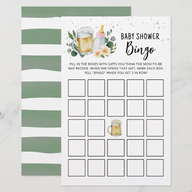Baby Is Brewing Baby Shower Bingo Game Card Pink (Front/Back)