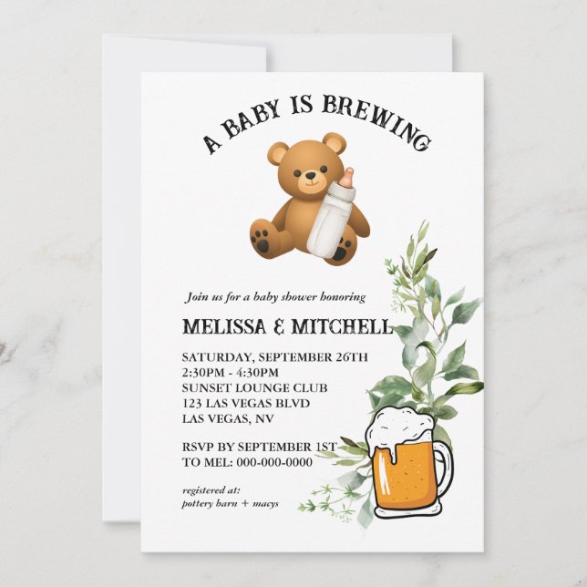 Baby is brewing baby shower invitation (Front)