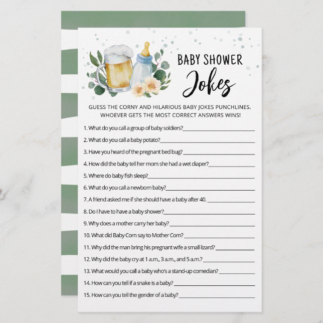 Baby Is Brewing Baby Shower Jokes Game with Answer (Front/Back)