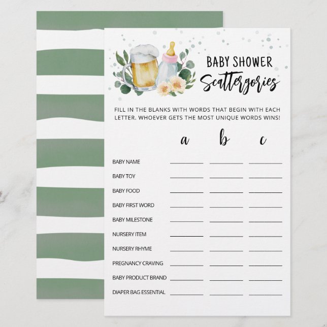 Baby Is Brewing Baby Shower Scattergories Pink (Front/Back)
