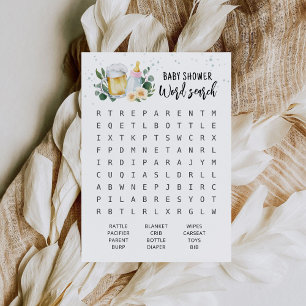 Baby Is Brewing Baby Shower Word search Game Card
