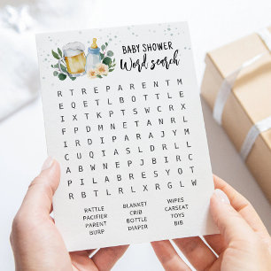 Baby Is Brewing Baby Shower Word search Game Card