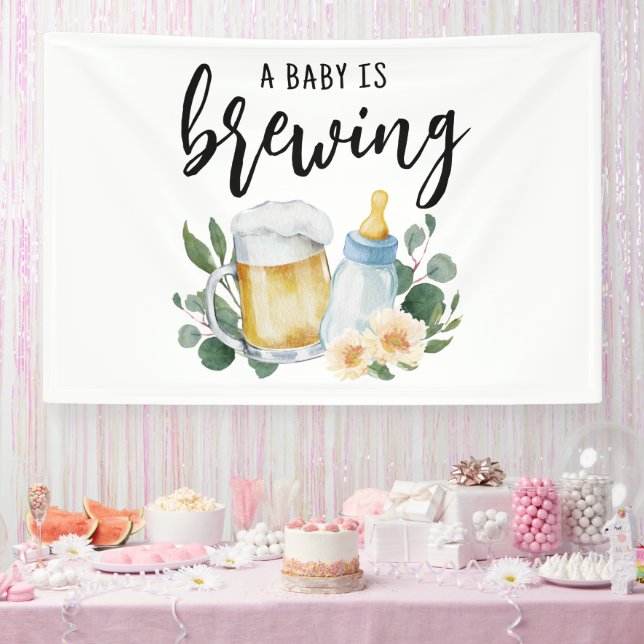 Baby Is Brewing Beer And Feeding Bottle Banner (Party)