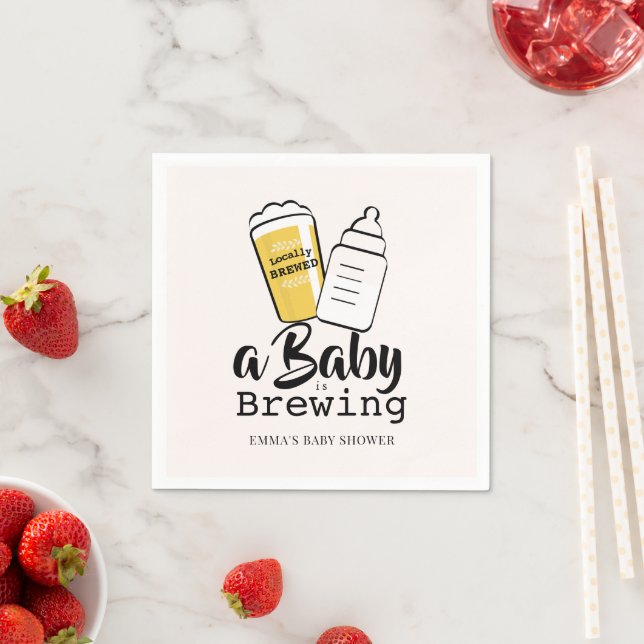Baby is Brewing Beer Baby Bottle Pink Baby Shower Napkin (Insitu)