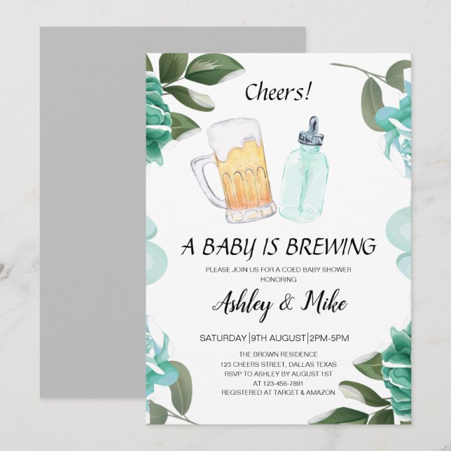 Baby Is Brewing Beers & Cheers Coed Baby Shower  Invitation (Front/Back)