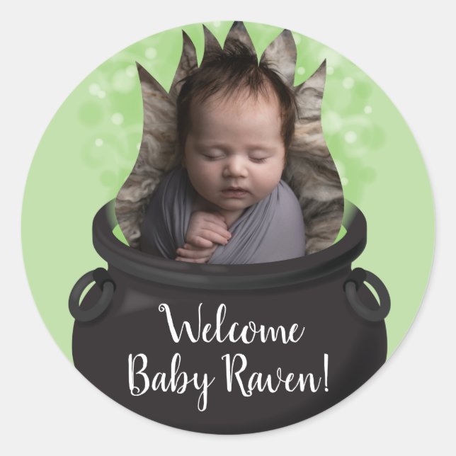 Baby is Brewing Birth Announcement Halloween Classic Round Sticker (Front)