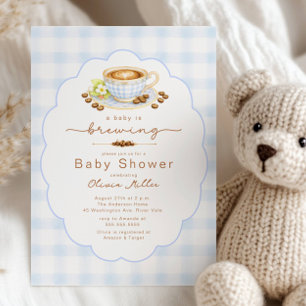 Baby Is Brewing Blue Coffee Baby Shower Invite