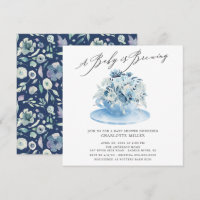 Baby is Brewing Blue Floral Baby Tea Invitation