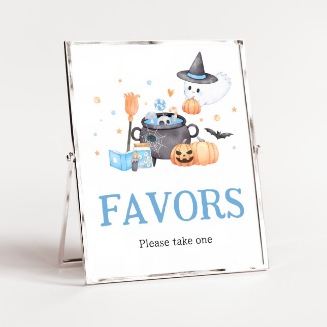 Baby is Brewing Blue Halloween Baby Shower Favours Poster (Baby is Brewing Baby Shower Favors Sign)