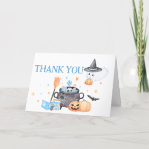 Baby is Brewing Blue Halloween Baby Shower Thank You Card