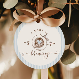 Baby Is Brewing Blue Striped Favour Tags