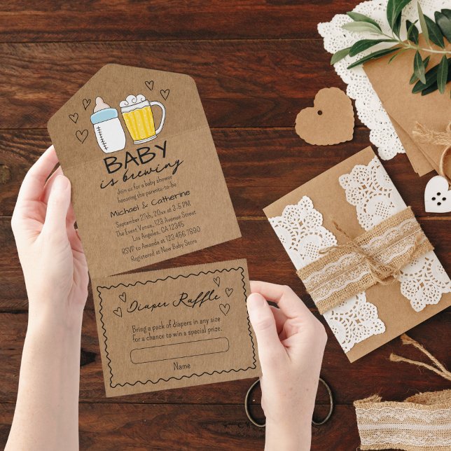 Baby Is Brewing Bottle Beer Glass Baby Shower All In One Invitation (Creator Uploaded)