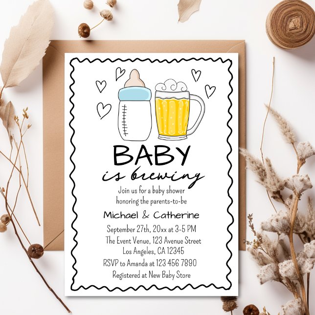 Baby Is Brewing Bottle Beer Glass Baby Shower Invitation (Creator Uploaded)