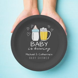 Baby Is Brewing Bottle Beer Glass Baby Shower Paper Plate